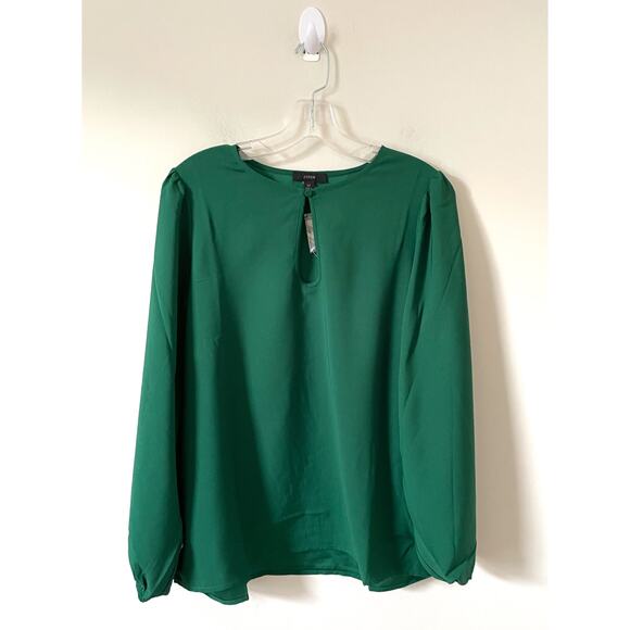 J. Crew Keyhole Long Sleeve Blouse Green Size Large Tall NEW - Picture 2 of 9